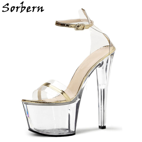 Sorbern-Sandalias transparentes con correa en el tobillo para mujer, zapatos de tacón alto con plataforma Perspex, zapatos de tacón claros transparentes, Color personalizado ► Foto 1/6