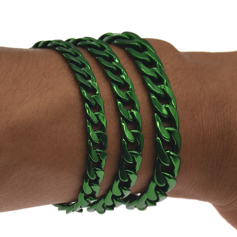 Pulsera verde con cadena de eslabones cubanos para hombre y mujer, joyería de cadenas para hombre y mujer ► Foto 1/6