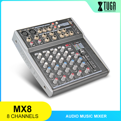 XTUGA MX8 8 canales, 3-banda EQ de Audio de música mezclador consola de mezcla con USB XLR Line de entrada de alimentación Phantom de 48V para la grabación de DJ etapa ► Foto 1/6