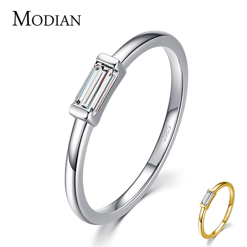 Modian-Anillo de Plata de Ley 925 con forma de Esmeralda para mujer, sortija de boda con zirconia cúbica transparente brillante, joyería fina rectangular sencilla ► Foto 1/6