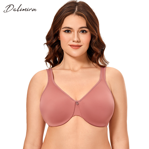 Delimira-Sujetador liso de talla grande para mujer, figura completa Con aros, sin costuras, reductor C D E F ► Foto 1/6