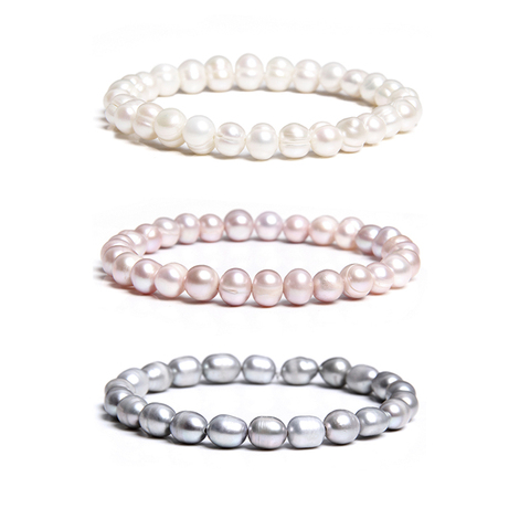 Pulseras de perlas naturales de agua dulce para mujer, Charm elegante hecho a mano, pulsera de perlas barrocas, joyería, pulseras de boda al por mayor ► Foto 1/6