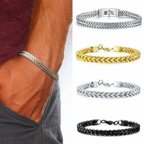 Pulsera de los hombres de acero inoxidable de buena calidad para hombre pulsera hombres de cadena de serpiente en la mano del hombre pulseras de cadena ► Foto 1/6