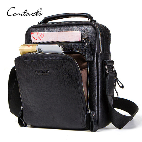 CONTACT'S 100% de los hombres de cuero genuino de la bolsa de hombro bolsos cruzados para hombre de alta calidad Bolsas de mensajero bolsa iPad de 9,7