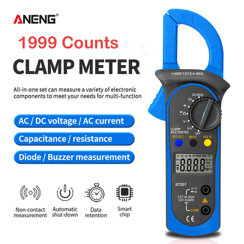 ANENG ST201 pinza amperimetrica multimetro tester digital multimeter profesional polimetro amperimetro de gancho pinzas amperimetricas metro tester comprobador de corriente abrazaderas de apriete acdc clamp meter ► Foto 1/6