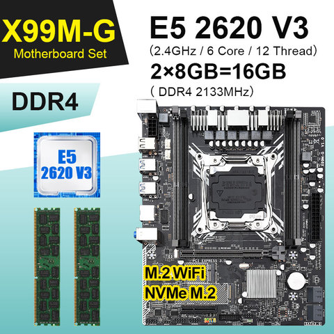 Conjunto de piezas de placa madre X99 MG, dispositivo equipado con Xeon E5 2620 V3, LGA2011-3 2620V3, CPU 16GB, con 2x8GB 2133MHz DDR4 y memoria ECC REG ► Foto 1/6