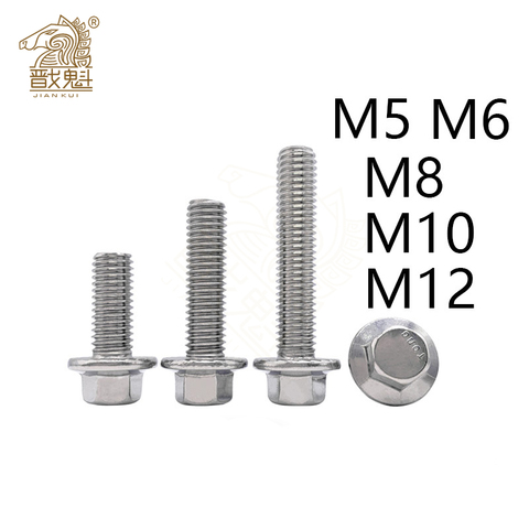 1/10 Uds M5 M6 M8 M10 M12 A2-70 de acero inoxidable 304 GB5787 cabeza hexagonal con brida serrada tapa de tornillo de cabeza hexagonal arandela perno ► Foto 1/6