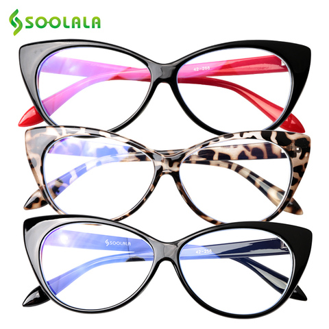 SOOLALA-gafas de lectura con diseño de ojo de gato para mujer, anteojos de lectura con luz azul, antideslumbrantes, para presbicia, ordenador, montura, gafas de lectura ► Foto 1/6