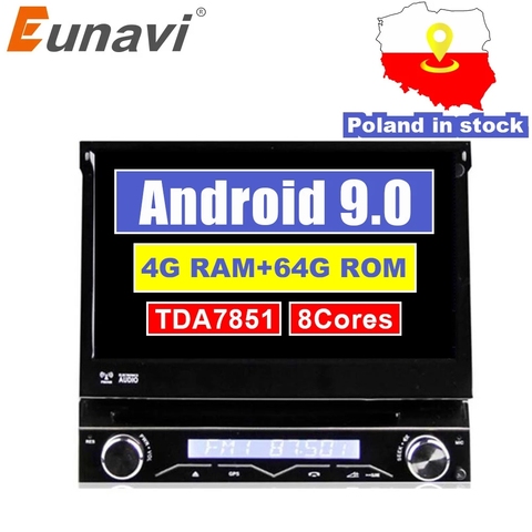 Eunavi-Radio con GPS para coche, Radio con reproductor DVD, 4 GB RAM, 1 Din, Android 9,0, Octa, 8 núcleos, Universal, estéreo, WIFI, MP3, USB, SWC ► Foto 1/6