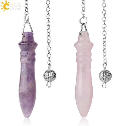 CSJA-péndulo de piedra Natural para espiga, cono rosa de cuarzo, lapislázuli Cristal púrpura Reiki, amuleto de piedra, joyería de adivinación, G308 ► Foto 1/6