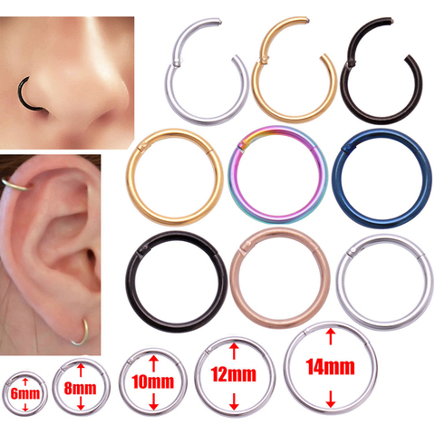 1PC segmento abisagrado Aro para la nariz u oreja cartílago Tragus hélice labio Piercing pendientes y anillos para nariz Arco Iris negro oro joyería Punk ► Foto 1/6