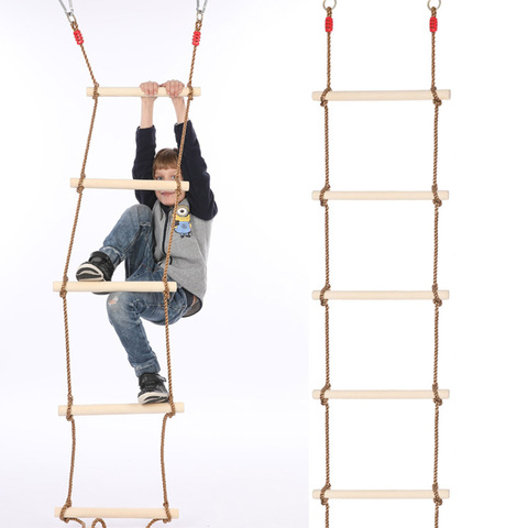 Escalera de cuerda de madera para niños, juguete de Fitness, varios peldaños, juego de escalada, adiestramiento al aire libre, cuerda deportiva de seguridad, giro giratorio ► Foto 1/6