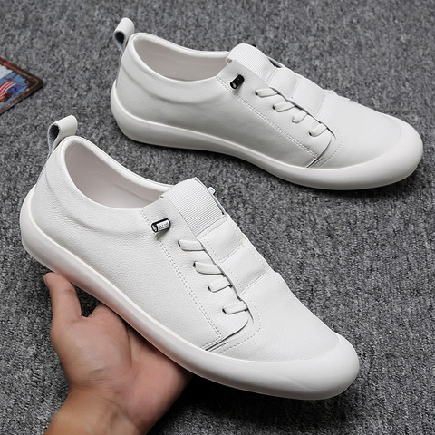 Zapatillas de deporte de piel auténtica para hombre, zapatos informales de marca a la moda, color blanco ► Foto 1/1