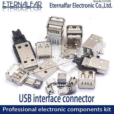 Interfaz USB 2,0 hembra macho boca cuadrada MICRO conector enchufe tipo A B parche recto curva recta aguja de soldadura DIY ► Foto 1/6