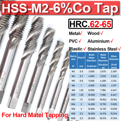 HSS-M2 espiral métrica, toque la mano derecha de corte de hilo machos máquina de acero inoxidable M3-M20 D30 ► Foto 1/6