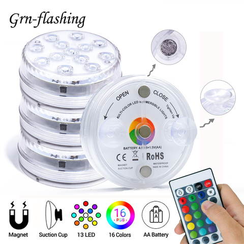 Luz Led sumergible de 13 colores con ventosa para estanque al aire libre, vaso de fuente, Lámpara de noche submarina para piscina y jardín, 16 colores ► Foto 1/6