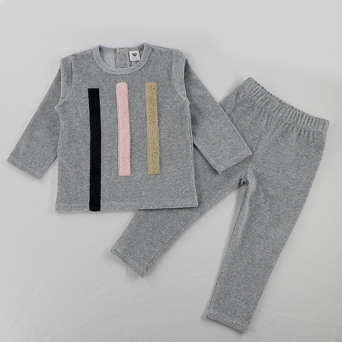 Conjunto de ropa para niños de 2 uds., ropa de terciopelo para bebés, ropa de cuello redondo, pantalones largos, conjunto de ropa gris de 2 a 6 años ► Foto 1/6