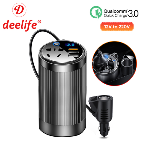 Deelife-Convertidor de corriente para coche, inversor de corriente de 12 v a 200 v, DC 12 V ~ AC 220 V, inversor de voltaje automático para enchufe de EE. UU., AU y UE, 220 W ► Foto 1/6