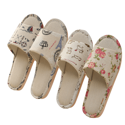 Pantuflas de interior informales con flores para el hogar, chanclas suaves con flores, de lino, para primavera y otoño ► Foto 1/6