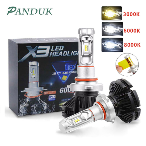 PANUDUK-luz LED para coche ZES H4 H7 H11 3000K 6000K 8000K HB3 9005 HB4 9006 bombillas LED de faros de coche 50W 6000LM, faro delantero Auto X3 ► Foto 1/6