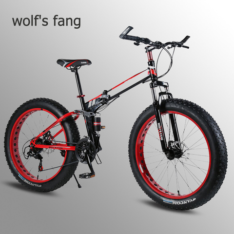 Wolf's fang-Bicicleta de Montaña de aleación de aluminio, plegable, con 7/21/24 velocidades, neumáticos anchos, bicicletas para la nieve, disco doble br ► Foto 1/6