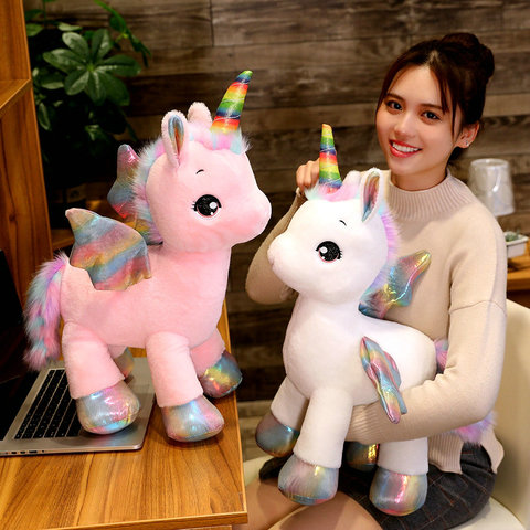 Peluche de unicornio con alas brillantes para niños, juguete único de unicornio, alas voladoras, caballo, regalo de Navidad ► Foto 1/6