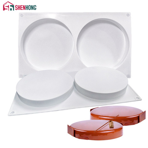 SHENHONG-molde redondo de silicona con 2 agujeros para decoración de tartas, molde de cilindro plano para hornear, postre, Mousse, recipiente para masa, Bakewar ► Foto 1/5