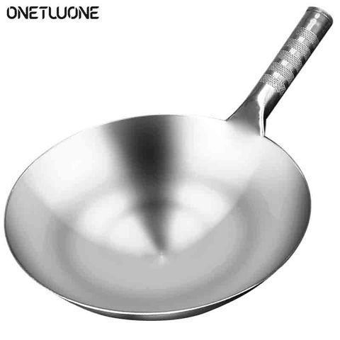 Wok-Wok de acero inoxidable de 1,8mm de grosor, cocina china hecha a mano, tradicional, antiadherente, para Gas, Wok ► Foto 1/6