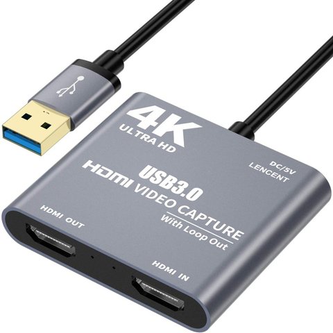 Tarjeta de captura de Video Audio 4K 1080P USB 3,0 a HDMI, con bucle de salida, grabación completa de 1080p 60 a través de videocámara DSLR ► Foto 1/6