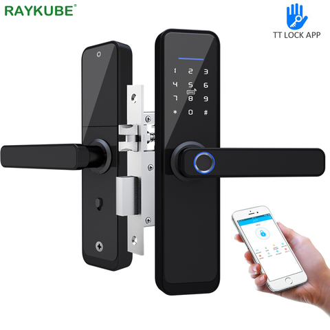 RAYKUBE-cerradura con huella dactilar para puerta cerradura electrónica con Bluetooth, WiFi, aplicación TT, 13,56 mhz, tarjeta Digital, cerradura para Hotel, pestillo Dual X2 ► Foto 1/6