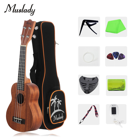 Muslady-Ukelele Soprano de madera de caoba, 21 pulgadas, con bolsa de transporte, sintonizador de cuerdas, soporte para púas de celuloide ► Foto 1/6