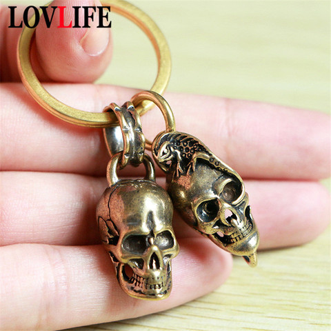 Llavero colgante de latón antiguo con forma de calavera y lagarto para hombre, llavero Punk, llavero con abalorio, anillos, esqueleto DIY, accesorios para exteriores ► Foto 1/6