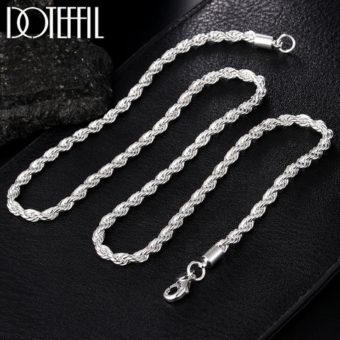 DOTEFFIL 925 Plata de Ley 16/18/20/22/24 pulgadas 4mm Cadena de cuerda trenzada Collar para mujer hombre moda boda encanto joyería ► Foto 1/6