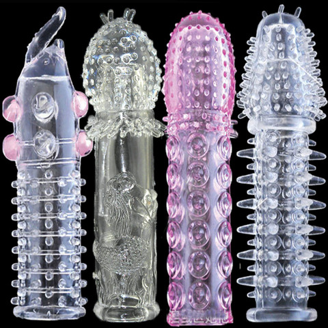 Condón de retraso reutilizable para hombre, productos sexuales de manga de extensión con textura llamativa, dildo de espina dorsal, anillo para pene ► Foto 1/6