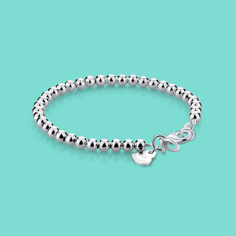 Pulsera minimalista de Plata de Ley 925 con rosa para mujer, pulsera de cuentas doradas, dije clásico para estudiante, joyería de plata sólida de alta calidad ► Foto 1/6