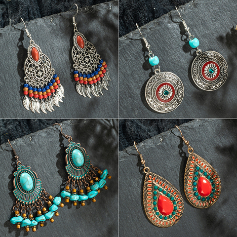 Pendientes colgantes estilo bohemio Vintage para mujer, aretes colgantes, estilo étnico, Vintage, aniversario, boda, venta al por mayor ► Foto 1/6