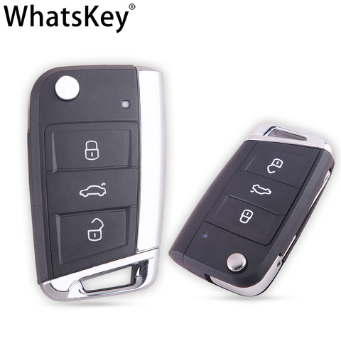 WhatsKey-carcasa de llave abatible para coche, pieza metálica modificada para Volkswagen, VW, Golf 7, MK7, Seat, Skoda, Octavia, A7, Leon, Passat ► Foto 1/6