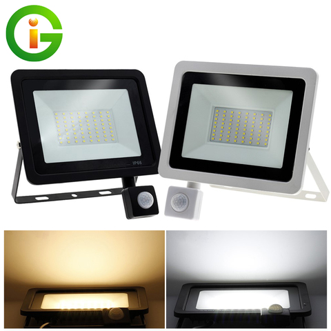 220V Reflector LED PIR Sensor de movimiento Reflector LED Luz de inundación impermeable IP66 proyector iluminación exterior de pared blanco cálido blanco ► Foto 1/6