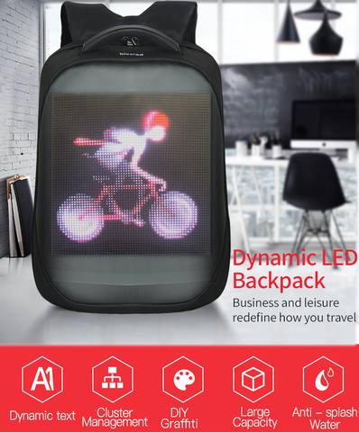 Mochila de malla con wifi para mujer, morral de píxel con pantalla led, inteligente, para ordenador portátil de 15,6 pulgadas ► Foto 1/6