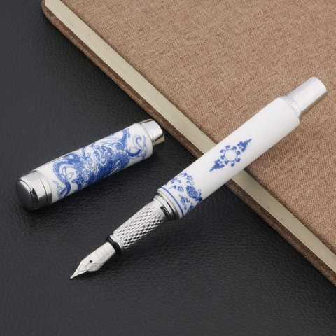 Pluma estilográfica de porcelana azul y blanca de lujo, pluma de tinta de punta de 0,7mm, papelería, suministros de oficina para estudiantes, nueva calidad ► Foto 1/4