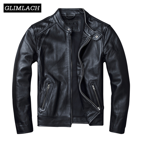 Chaqueta de motocicleta de cuero genuino para hombre, color negro, 6XL talla grande, 100% de alta calidad, piel de vaca auténtica, chaqueta de abrigo de otoño ► Foto 1/6