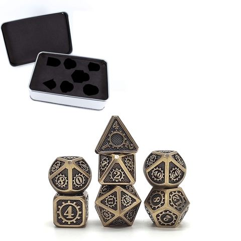 Juego de dados de Metal de Estilo Steampunk, 7 Uds. De dados metálicos de D & D con funda de Metal gratis para juego de rol D & D ► Foto 1/6