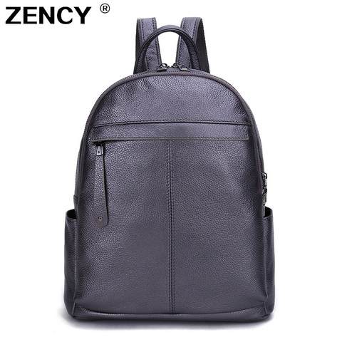 ZENCY 100% genuino cuero de vaca Real Mochila De mujer primera capa de cuero de vaca nieve blanca plata Rosa gris mochilas libro de viaje bolsa ► Foto 1/6