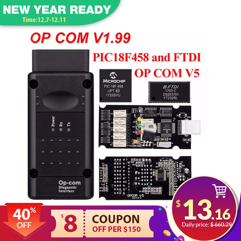 Op com V1.65 V1.78 V1.99 con PIC18F458 FTDI op-com OBD2 herramienta de diagnóstico automático para Opel OPCOM CAN autobús V1.7 puede ser Actualización de flash ► Foto 1/6
