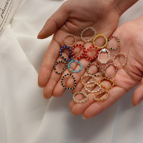 AOMU-anillos de cuentas de cristal minimalistas para mujer, joyas finas apiladas geométricas, joyería de regalo de fiesta, 2022 ► Foto 1/6