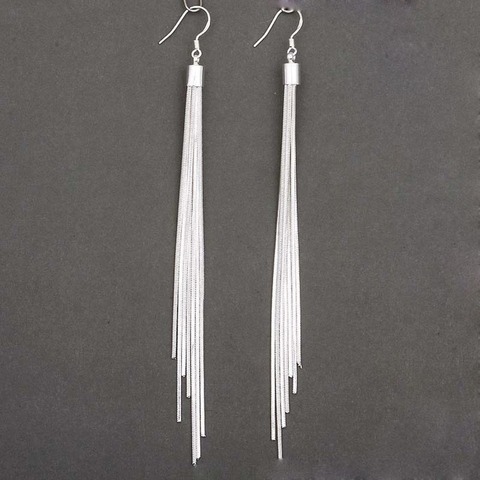 Pendientes colgantes de gancho para mujer y niña, 1 par, joyería elegante, borlas Noble, Plata plateado largo, regalos ► Foto 1/5