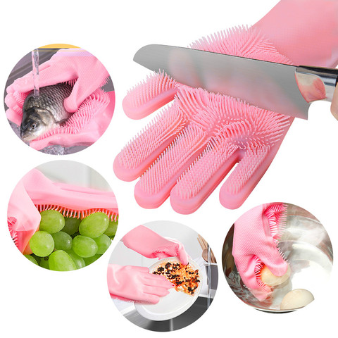 Guantes mágicos de silicona para lavar platos, con depurador, de goma, reutilizables, para el hogar, cocina, baño, Coche ► Foto 1/6