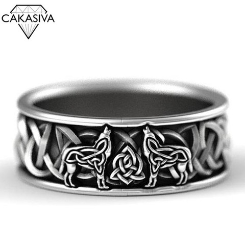 Anillo de Plata de Ley 925 con diseño de Lobo, anillo de plata con amuleto de defensa de Finriel, estilo mitológico del norte de Europa, Hip-hop ► Foto 1/4