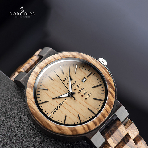 BOBO BIRD-reloj analógico de madera para hombre, accesorio de pulsera de cuarzo resistente al agua con calendario, complemento masculino de marca de lujo perfecto para negocios, venta al por mayor ► Foto 1/6