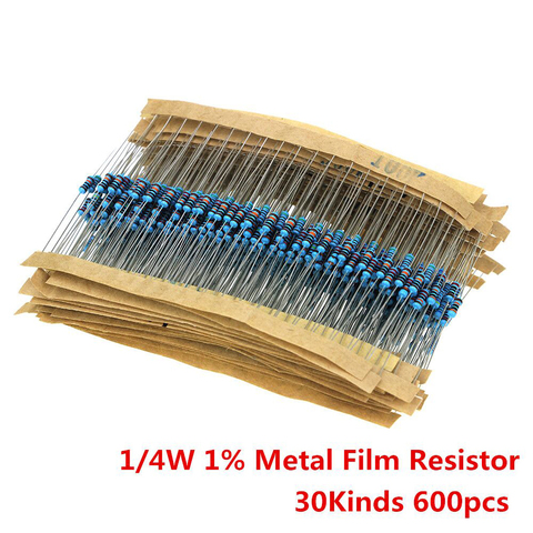 Resistencia de 1/4W Paquete de resistencias de película metálica 1% Kit surtido 1K 2K 4,7 K 10K 100K 220K 220ohm 330ohm 680ohm 1M resistencias ► Foto 1/4